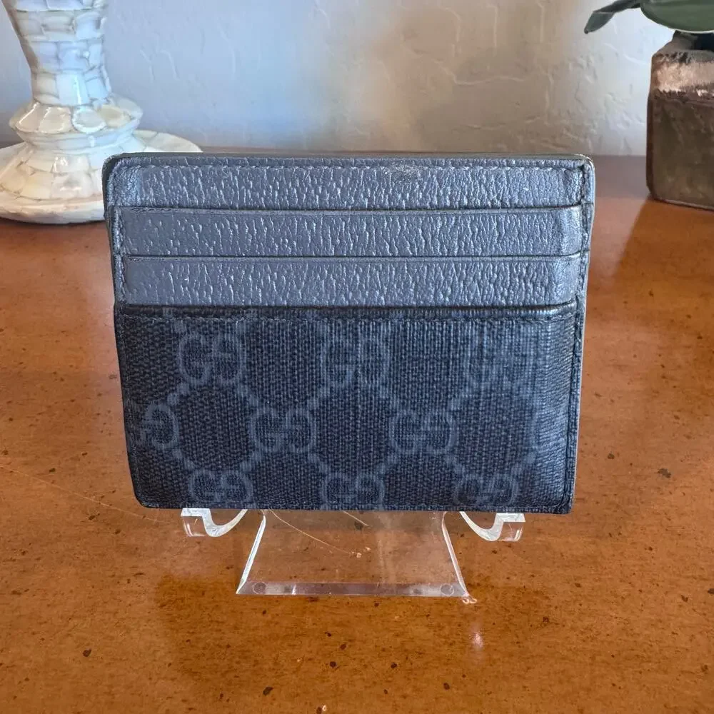 Gucci GG Supreme Card Holder Black Gray Authentic